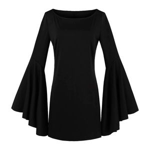 Black fitted dress with bell sleeves